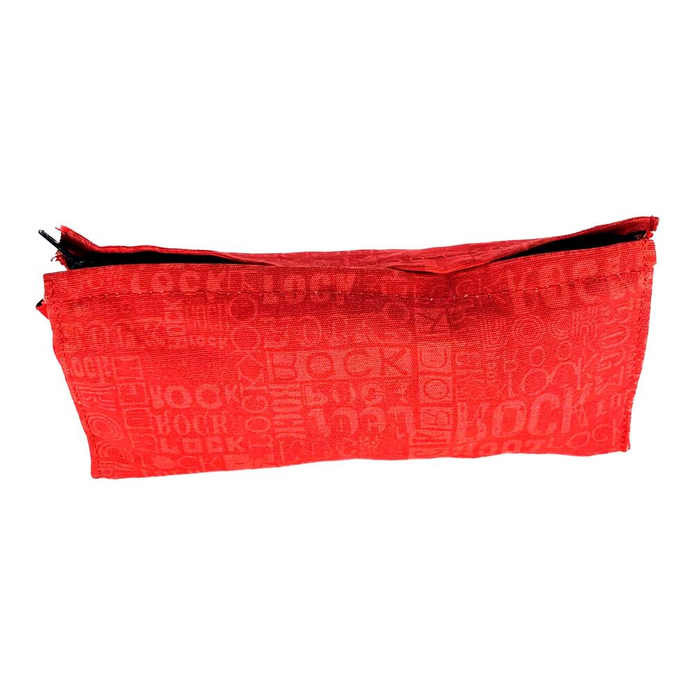 Cosmetic Bag Small Red Zipper Fabric Rock Pencil 8" x 4" Makeup Pouch Clutch